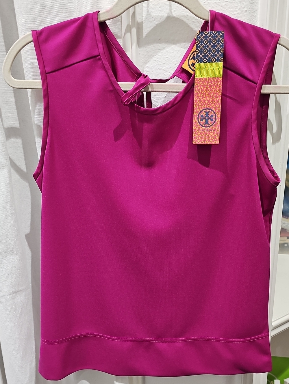 Tory Burch Magenta Sleeveless Tie-Neck Tank